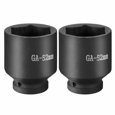 Imagem de HARFINGTON 2 soquetes de impacto de 6 pontos 2,5 cm soquete métrico de 52 mm CR-V soquete sextavado de eixo de aço para reparo de porcas de eixo de máquina, preto