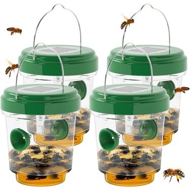 Imagem de Armadilhas de vespas para caça de vespas, abelhas, zangões, insetos, armadilhas de jaqueta amarela, apanhador de vespas, reutilizável para pendurar energia solar para uso ao ar livre, 4 pacotes