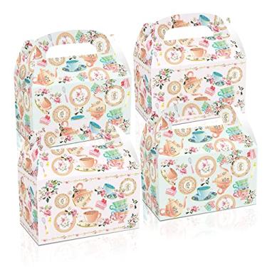 Imagem de 12 caixas de lembrancinhas florais para festas de chá, chá à tarde, tema de xícara de chá, caixa de presente portátil, bule de chá vintage de primavera, caixas de papelão para chá de panela