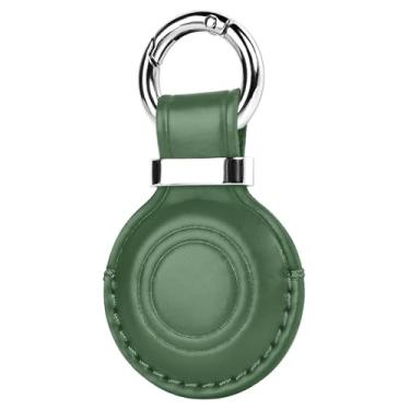 Imagem de MOLOVA 1 pacote de couro genuíno feito à mão para porta-chaves de AirTag, design compacto com chaveiro AirTag, seguro para suporte de airtags com trava de anel de aço inoxidável, verde
