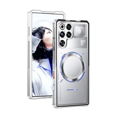 Imagem de QUIETIP Capa magnética para RedMagic 11 Pro com protetor de tela, [compatível com MagSafe] Moldura de metal + capa de proteção contra quedas fosca translúcida, prata