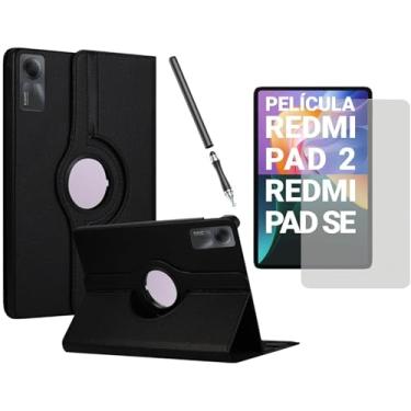 Imagem de Capa Giratória para Xiaomi Redmi Pad SE 11'' – Kit Opcional com Película Paper like, Sleep/Wake, Magnética, Proteção Completa (Preto, Capa + Película + Caneta)