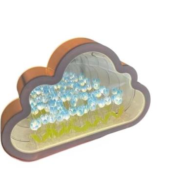 Imagem de Lâmpada Noturna LED DIY – Forma de Nuvem com Tulipas Espelhadas, Criativa para Presente e Decoração(Azul)