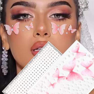 Imagem de 2 peças de vários grãos 3D borboleta pérola estéreo decoração de rosto adesivo presente festival de música faça você mesmo festa baile de máscaras para cabelo olhos rosto tatuagem temporária com