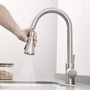 Imagem de LMJYU Torneira de cozinha de níquel escovado A terceira geração de torneira de cozinha removível 3 formas de saída de água torneira quente e fria