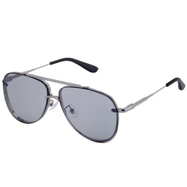 Imagem de Óculos de sol de metal com ponte dupla, moda feminina, popular, retrô, punk, clássico, masculino, para dirigir, UV400 (cinza claro, arma leve)