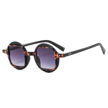 Imagem de Óculos de Sol Redondos Bicolores Estilo Punk Masculino com Lentes Transparentes Degradê e Rebites para Mulheres, Proteção UV400, Ideais para Esportes ao Ar Livre, Corrida e Ciclismo, Estampa de Leopar