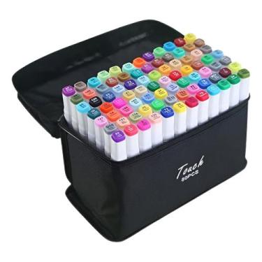 Imagem de Conjunto De Canetas Marcador Permanente Ponta Dupla 80 Cores - clickst