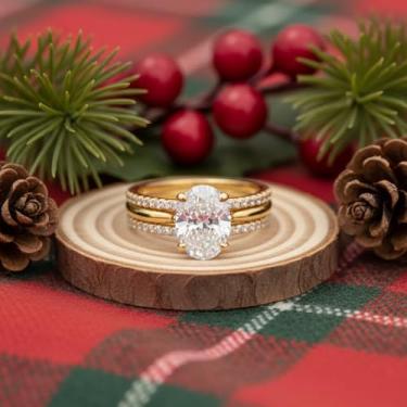 Imagem de Um conjunto de anéis com Ovalia incrustado por quatro garras para mulheres requintadas joias finas vida diária namoro decoração para festa de formatura, Cobre, Sem pedra preciosa