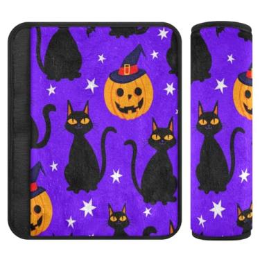 Imagem de Burbuja Capa de cinto de segurança de carro Pumpkins Black Cats Protetor de cinto de segurança de carro macio confortável para alça de ombro de assento, 1 par pequeno