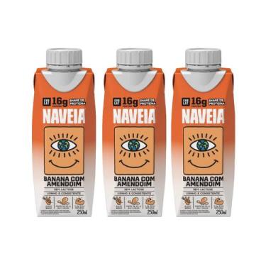 Imagem de Kit 3 Shake Naveia 16g Proteina Banana com Amendoim Plant Based 250ml 
