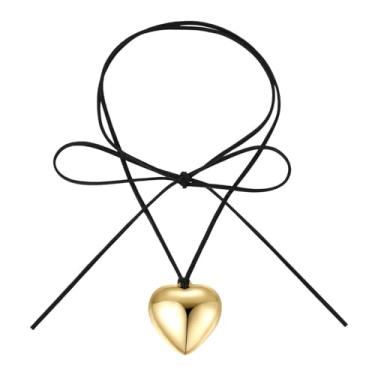 Imagem de RLHRNDE Colar gargantilha com coração grosso e inchado vermelho na moda Y2k pingente de coração grande de vidro ajustável colar de veludo acessórios de joias para o dia dos namorados, Medium, Metal