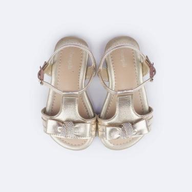 Imagem de Sandália infantil primeiros passos Pampili Mili laço dourada