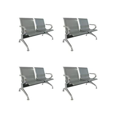 Imagem de Kit 4 Cadeiras para Escritório Longarina 2 Lugares Dubai Cinza