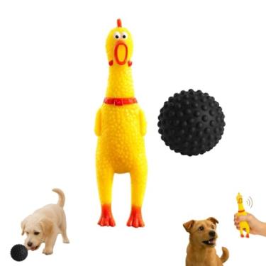 Imagem de Kit 2 Brinquedo Cachorro Bola Cravo Massageadora Galinha Borracha Apito Pet Cães Pequeno Médio Porte Resistente Seguro Divertido Interativo (Preto)