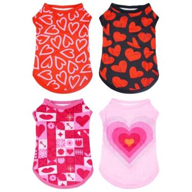Imagem de PET SHOW Pacote com 4 camisetas para cães de dia dos namorados para cães médios e grandes, camisetas vermelhas, rosa, amor, animais de estimação, para festas de fim de ano, colete sem mangas, roupas