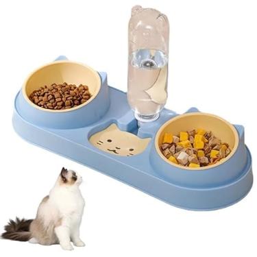 Imagem de Comedouro três em um para gatos com bebedouro automático, adequado para vários animais de estimação. (Verde)