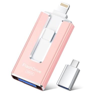 Imagem de Flash Drive certificado MFi para iPhone iPad 256 GB, cartão de foto para armazenamento de memória externa, faça backup e salve facilmente fotos de vídeos, pen drive USB para iPhone/iPad/Android/PC