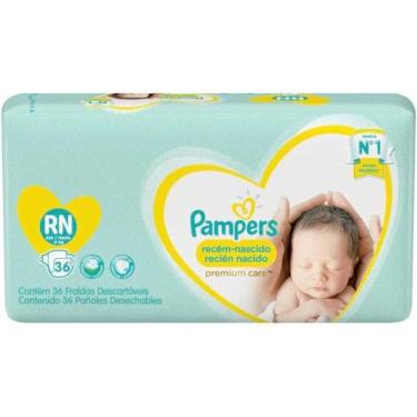 Imagem de Fraldas descartáveis pampers premium care rn c/36, RN, 36