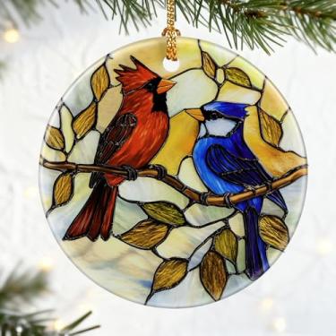 Imagem de Ornamento cardeal e gaio azul, enfeites de Natal, decorações de Natal, presentes de decoração de férias para família, amigos e amantes de pássaros, troca de presentes e ideia de presente, caixa de