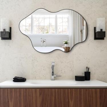 Imagem de DAOYIJIAJU Espelho irregular, espelhos de parede assimétricos, espelho ondulado de 80 x 59,9 cm, espelhos decorativos modernos sem moldura para sala de estar, banheiro, quarto, corredor, entrada