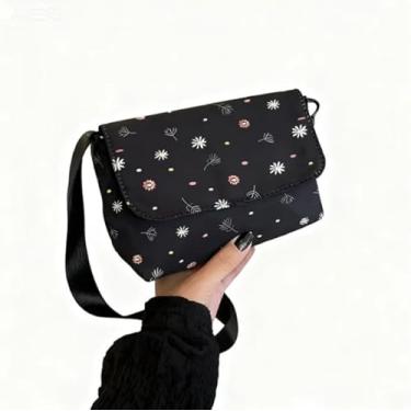 Imagem de Bolsa tiracolo feminina de outono com bordado floral pastel, Preto, Medium, Mochila casual