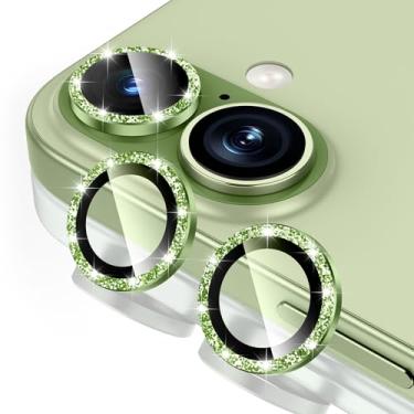 Imagem de Tccvayar Protetor de lente de câmera para iPhone 17 - com bandeja de instalação, vidro temperado 9H [antiarranhões] [Ultra HD transparente] Capa de câmera de anel individual de metal (glitter verde)