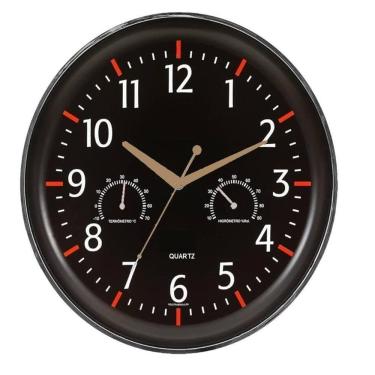 Imagem de Relogio Parede Termometro Higrometro Medidor Temperatura Decorativo Escritorio Vintage Preto Luxo