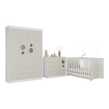 Imagem de Quarto De Bebê Completo Com Berço Americano 3 Em 1 Pirulito Multimóveis MP4613 Branco-off White