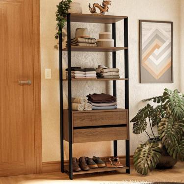 Imagem de Guarda-Roupa Closet Modulado Valencia 2 Gavetas 4 Prateleiras 70cm Rustic/Preto Madesa XA