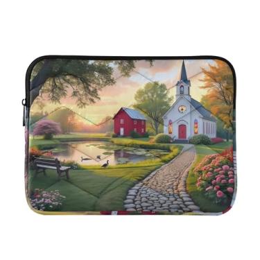 Imagem de Capas para laptop retrô verde igreja à prova de choque capa protetora para notebook tablet pasta bolsa de transporte, 15-15,6 polegadas