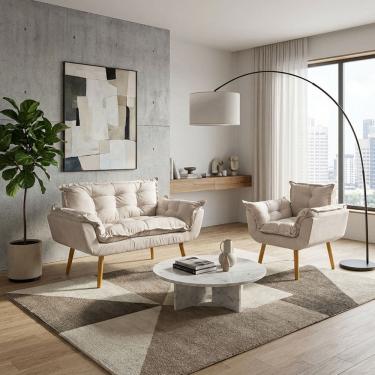 Imagem de Kit Namoradeira e Poltrona Decorativa Para Sala Recepção Manicure Consultório Alice Tecido Suede