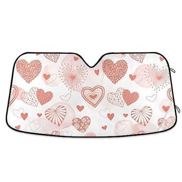 Imagem de Viseira de sol de carro com corações fofos, persianas de carro para janelas frontais, proteção UV capa dobrável de para-brisa de carro para sol, acessórios de carro