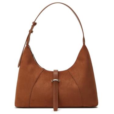 Imagem de Bolsa de ombro feminina vintage de camurça sintética moderna bolsa tiracolo bolsa tiracolo pequena de couro, Marrom
