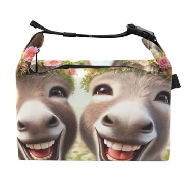 Imagem de TSENQUE Lancheira personalizada de animais engraçados com burros fofos, lancheira feminina portátil para trabalho, linda bolsa com isolamento floral para alimentos para adultos