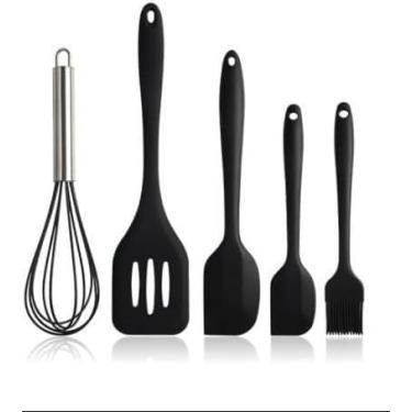 Imagem de Kit Utensílios de Cozinha em Silicone, 5 Peças, Pincel 19cm, Espátulas 30.4cm/27.7cm/21.5cm, Fouet 25.6cm, Resistente ao Calor, Antiaderente, Lavável em Lava-Louças