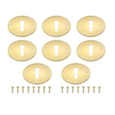 Imagem de JianLing 8 peças de placas de bloqueio de código de canto retrô ovais douradas, acessórios de capa de fechadura com parafusos 37 x 29 mm para portas de armário, mesas, caixas de madeira, caixa de