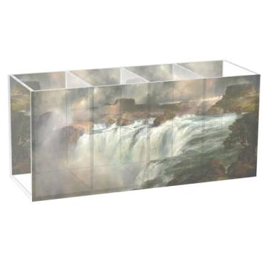 Imagem de TSENQUE Gilcrease Shenandoah River Thomas Moran acrílico bonito suporte de caneta de mesa arte artesanato porta-canetas pincel copos armazenamento de lápis organizador de escritório para mesa