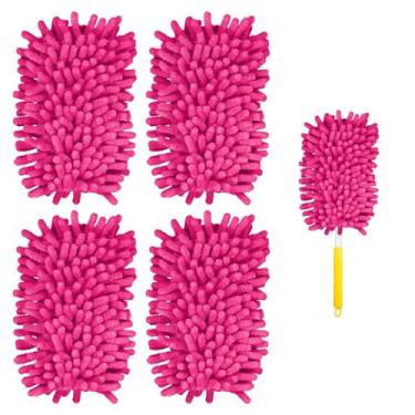 Imagem de 4 refis de espanador para Swiffer, espanador de ventilador de teto de microfibra 360 refis de espanador para limpeza resistente compatível com Swiffer (vermelho rosa, alça não incluída)