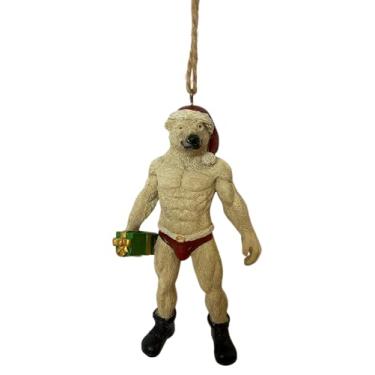 Imagem de Bella Haus Christmas Shoppe Urso polar sexy Papai Noel enfeite de árvore de Natal | Urso de Papai Noel esculpido vestido para uma noite atrevida do Pólo Norte | Humor de feriado de 11,4 cm para amigos