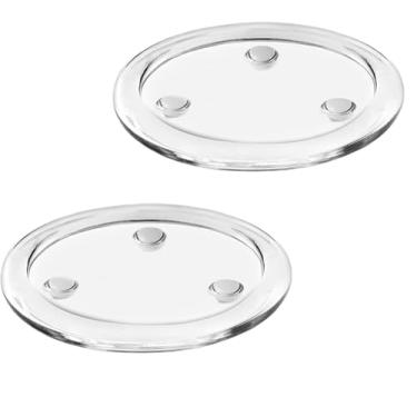 Imagem de Porta-velas de vidro redondo Placas de velas de vidro transparente de 4 polegadas / 10 cm Base do pedestal do suporte do pilar para decorações de casamento e festas Bandeja (2 pacotes)