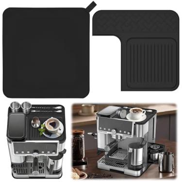 Imagem de UKQRRTC 2 peças de tapete de café, tapete de silicone para secar louça, 30 cm × 30 cm, antiderrapante, resistente ao calor, almofada inferior dupla face, estação de café organizada para máquinas de