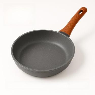 Imagem de Frigideira Antiaderente Cerâmica 24cm Alumínio Fundo Grosso Compatível com Indução Cabo Madeira Preta (Cinza(Cabo Madeira) 24cm)