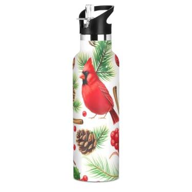 Imagem de Red Birds Garrafa de água de Natal para adolescentes e meninos, garrafas de água de aço inoxidável sem BPA, copo de viagem isolado com tampa de canudo para bebidas quentes ou frias, 590 ml