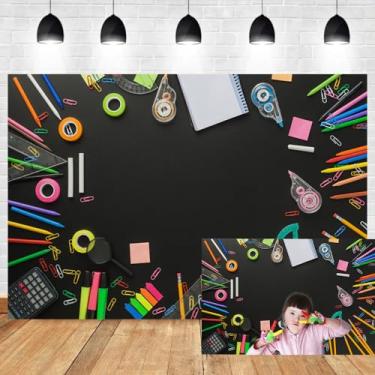Imagem de OERJU Pano de fundo de volta às aulas para fotografia quadro negro para sala de aula, quadro-negro, ferramentas de aula, fundo de ensino online, alunos, estudantes, sessão de fotos, adereços de