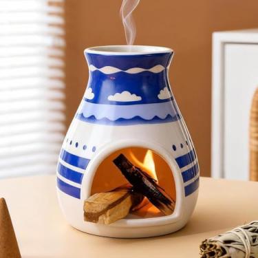 Imagem de MOUGIGI Queimador Palo Santo feito à mão – Prato de incenso de cerâmica inspirado no Hopi para aromaterapia – Adequado para sálvia e incenso de cone – Ideal para limpeza de energia, ioga, meditação