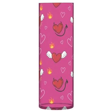 Imagem de CEBUGI Vaso de flores com estampa de corações 10 x 30 cm, vaso cilíndrico para flores, vaso transparente inquebrável para festa de casamento, decoração de casa