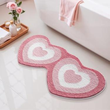 Imagem de Felowaigam Tapete de banho fofo de coração, tapete de banheiro feminino vermelho rosa quente, fofo e macio, antiderrapante, altamente absorvente, fácil de limpar, lavável na máquina para banheira