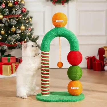 Imagem de Poste Durável para Gatos Arranharem, Arranhador Natural de Sisal e Gatinhos de Interior, Poste para Gatos com Bola Pendurada, Divertido Design em Forma de Bastão de Doces