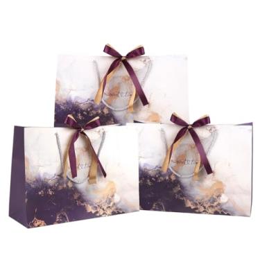 Imagem de DONQE Sacos de presente de papel com alças e fita de laço, 3 peças de 36 x 24 × 24 x 11 cm, sacolas reutilizáveis de lembrancinhas de festa para aniversário, Natal e casamento